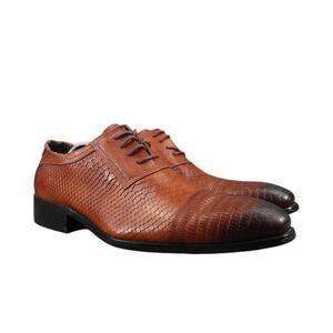 Daniel Villa Shoes Men 42 Oxford Classic Embossed Leather Burnished Formal Brown